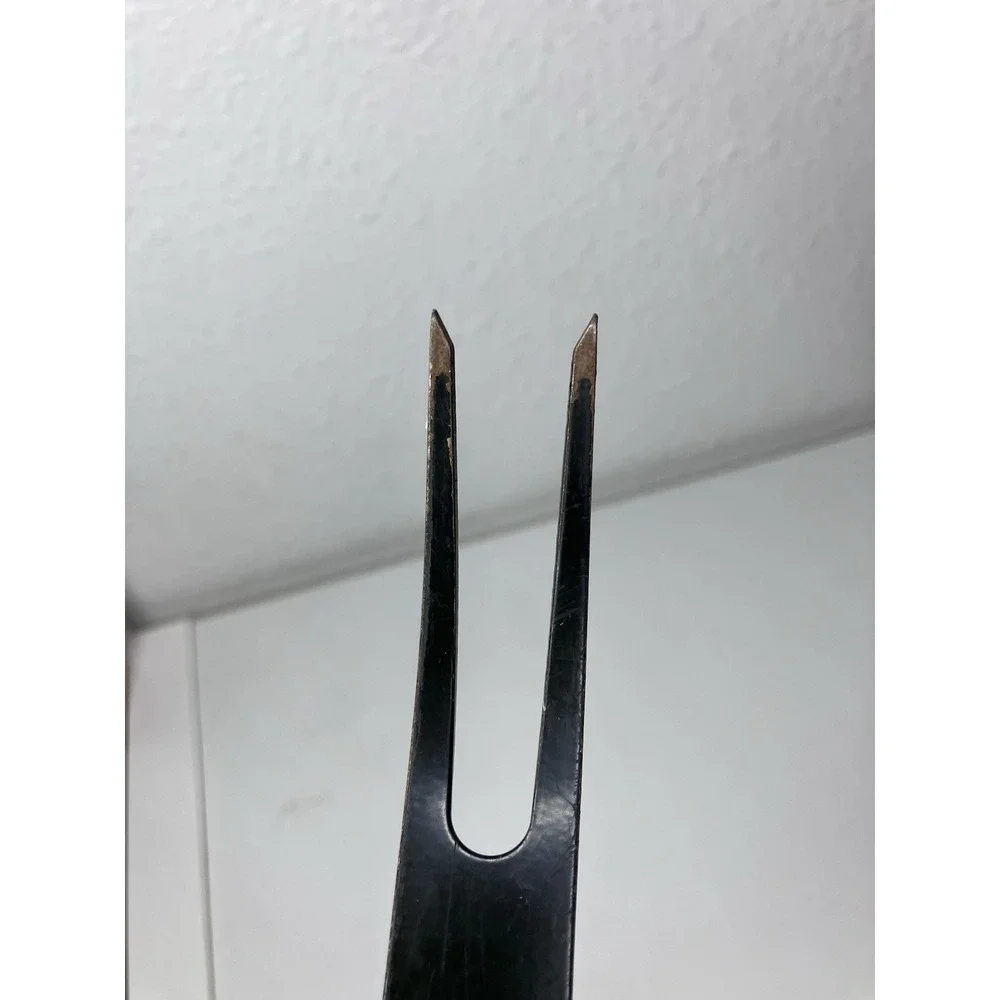 Vintage EKCO Black Coated Metal Meat Serving Fork w/Sure Grip Black Handle‎